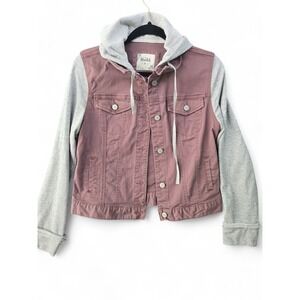 Mudd Hooded Denim Jacket - Long Sleeve, Button Front, Casual,‎ Size M